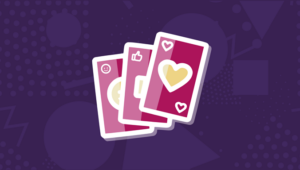 Graphic of playing cards on a purple background