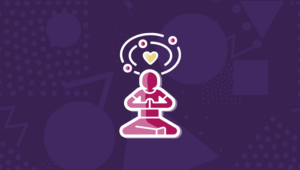 Graphic of a person meditating with a heart above their head.