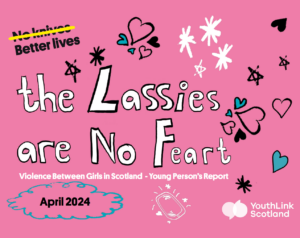 Header image for Lassies Are No Feart report, pink with lots of doodle designs
