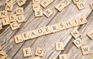 Scrabble tiles spelling out the word leadership