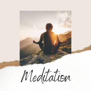 Image of a person meditating outside. The text underneath reads 'Meditation'.