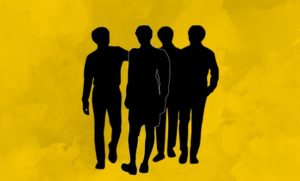 shadow of 4 people on a yellow background