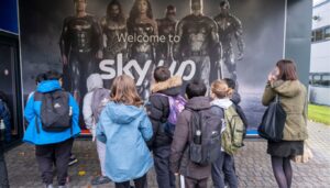 Group of young people outside of Sky Up Academy studios
