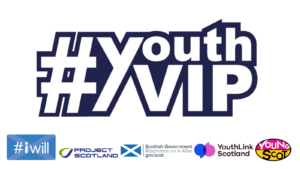 Logos of #YouthVIP, #IWill, Project Scotland, Scottish Government, YouthLink Scotland and Young Scot